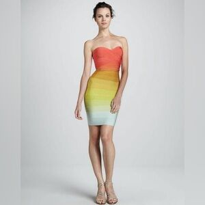 NWT Herve Leger Izzie Rainbow Ombré Strapless Bandage Dress
